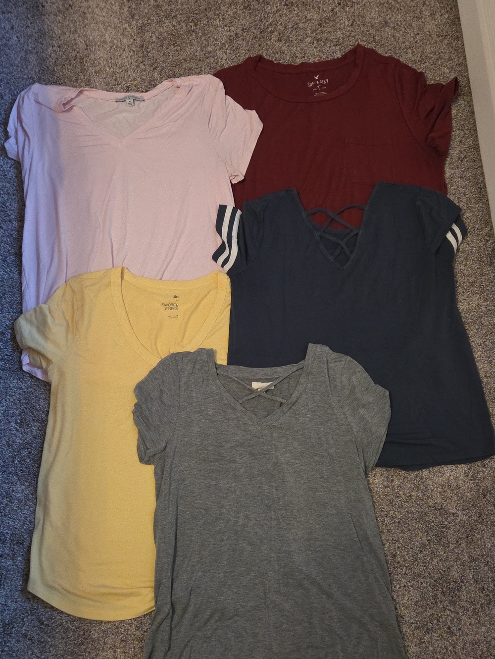 Mixed Color Women’s V-Neck Tee - Pink, Burgundy, Navy, Yellow, Gray